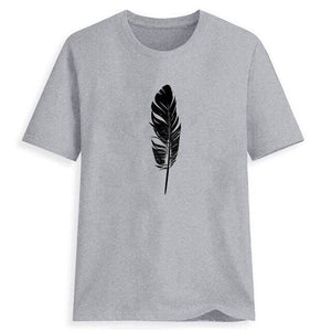 Sweet Casuals - Feather Printed T-shirt O-Neck - Chicilook