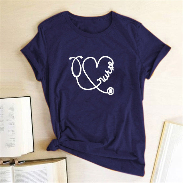 Sweet Casuals - Funny Heart Love Print Short Sleeve Casual T Shirt - Chicilook