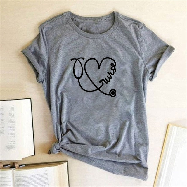 Sweet Casuals - Funny Heart Love Print Short Sleeve Casual T Shirt - Chicilook