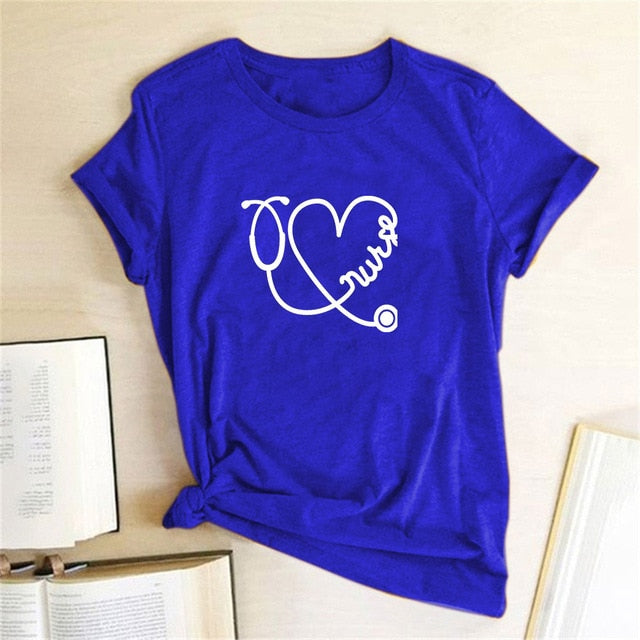 Sweet Casuals - Funny Heart Love Print Short Sleeve Casual T Shirt - Chicilook