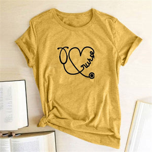 Sweet Casuals - Funny Heart Love Print Short Sleeve Casual T Shirt - Chicilook