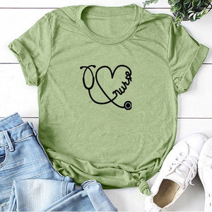 Sweet Casuals - Funny Heart Love Print Short Sleeve Casual T Shirt - Chicilook