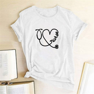 Sweet Casuals - Funny Heart Love Print Short Sleeve Casual T Shirt - Chicilook