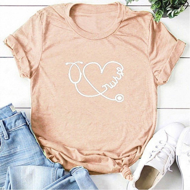 Sweet Casuals - Funny Heart Love Print Short Sleeve Casual T Shirt - Chicilook