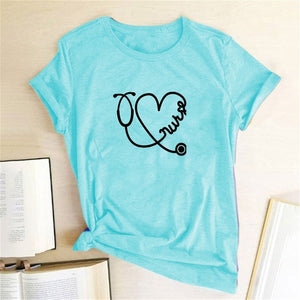 Sweet Casuals - Funny Heart Love Print Short Sleeve Casual T Shirt - Chicilook