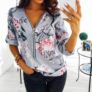 Sweet Casuals - Elegant Long Sleeve Print V-Neck Blouse ( S to 5XL) - Chicilook