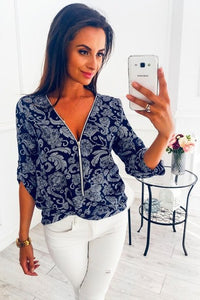 Sweet Casuals - Elegant Long Sleeve Print V-Neck Blouse ( S to 5XL) - Chicilook