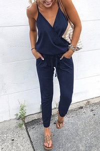 Funky Girl - Slant Shoulder Casual Pocket Jumpsuit Short Sleeve - Chicilook