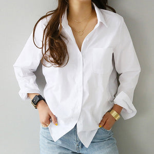 Sweet Casual - Women White Shirt Long Sleeve - Chicilook