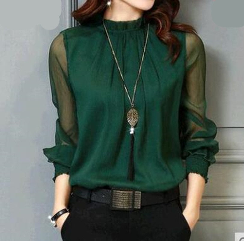 Sweet Casulas - Chiffon Blouse Long Sleeve - Chicilook