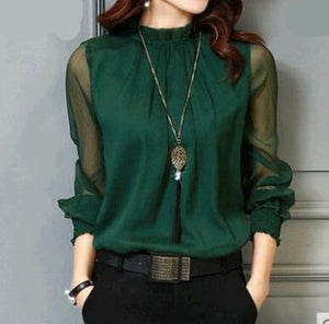 Sweet Casulas - Chiffon Blouse Long Sleeve - Chicilook