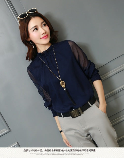 Sweet Casulas - Chiffon Blouse Long Sleeve - Chicilook