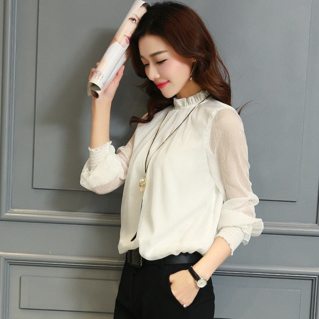 Sweet Casulas - Chiffon Blouse Long Sleeve - Chicilook