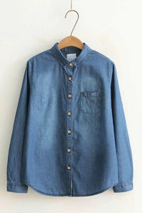 Sweet Casuals - Shirt Turn Down Collar Denim and Cotton Shirts - Chicilook