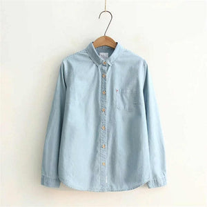 Sweet Casuals - Shirt Turn Down Collar Denim and Cotton Shirts - Chicilook