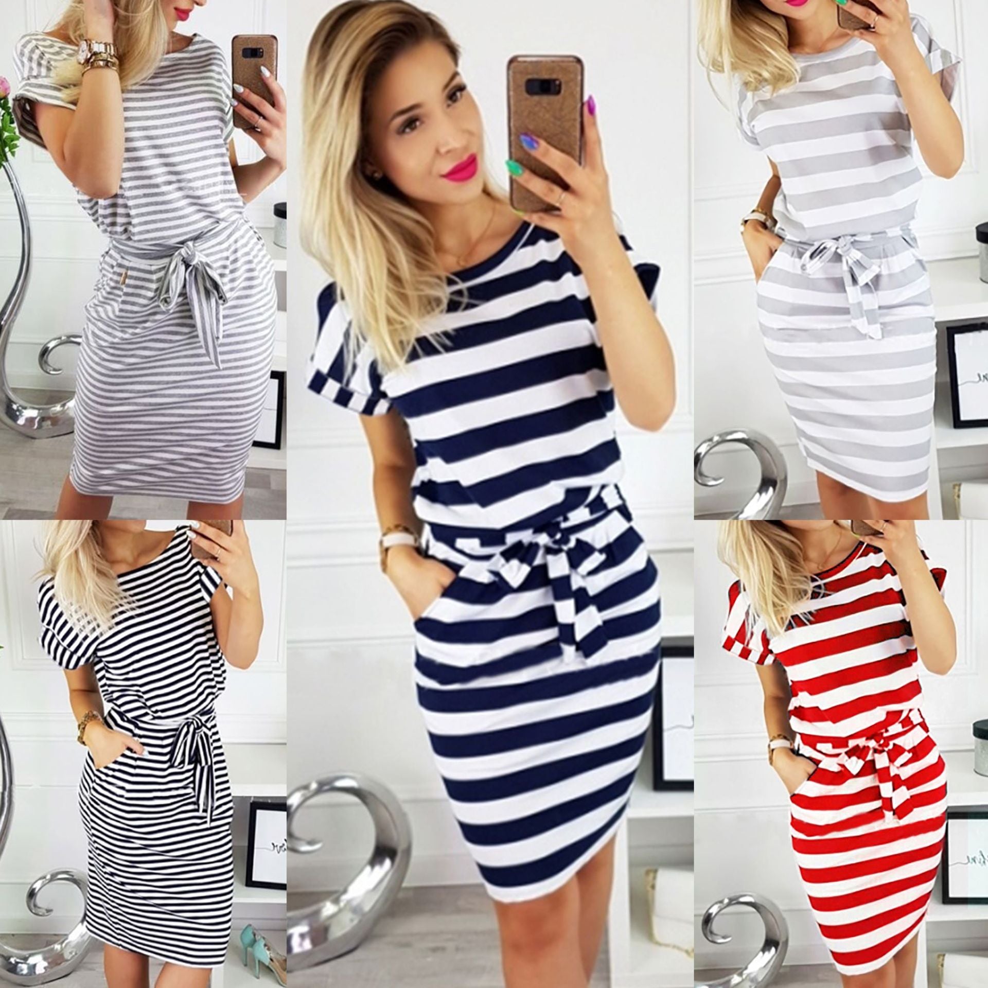 Sweet Casuals - Casual Striped Women Shirt Dress - Chicilook