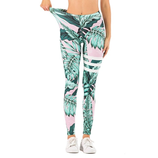 Fit Tracker - Leaf Printed High Waist Legging - Chicilook