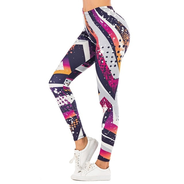 Fit Tracker - Leaf Printed High Waist Legging - Chicilook