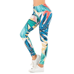 Fit Tracker - Leaf Printed High Waist Legging - Chicilook