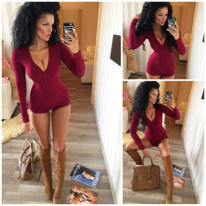 Funky Girl - Sexy Women Bodysuit Long Sleeve Deep V Neck Body-con - Chicilook