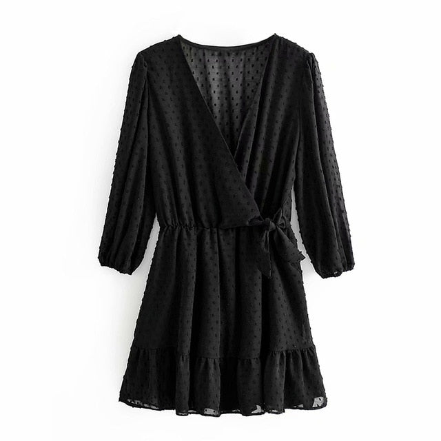 Funky Girl - Summer Ruffles Lace Chiffon Dress Three Quarter Sleeve - Chicilook