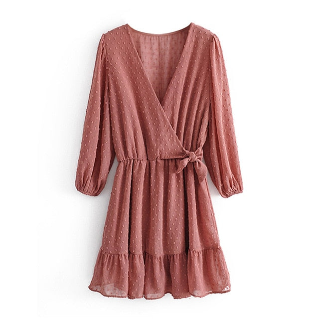 Funky Girl - Summer Ruffles Lace Chiffon Dress Three Quarter Sleeve - Chicilook