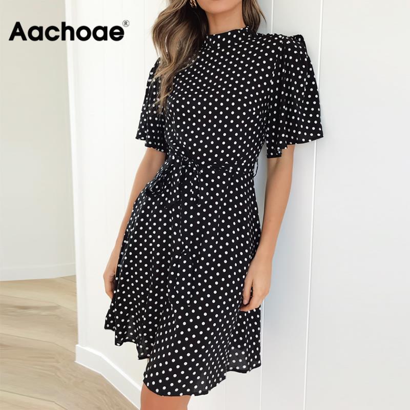 Sweet Casuals - Polka Dot Dress Chici Mini Dress Short Sleeve - Chicilook