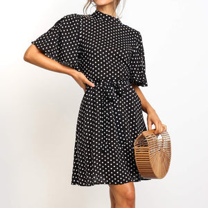 Sweet Casuals - Polka Dot Dress Chici Mini Dress Short Sleeve - Chicilook