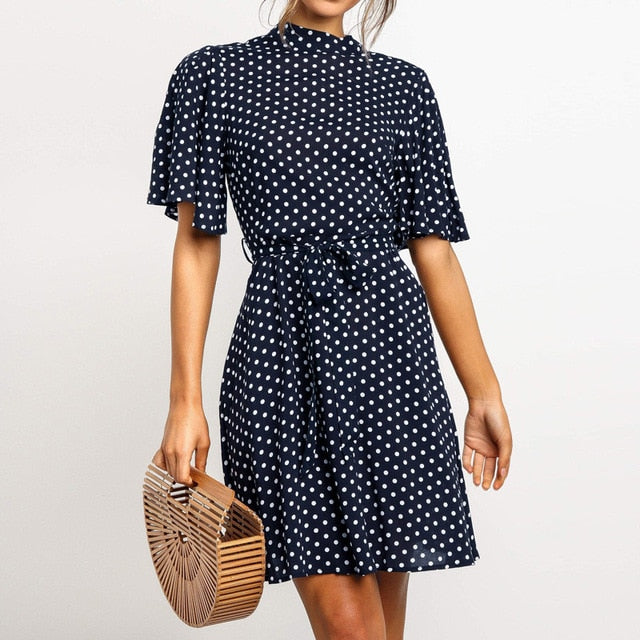 Sweet Casuals - Polka Dot Dress Chici Mini Dress Short Sleeve - Chicilook