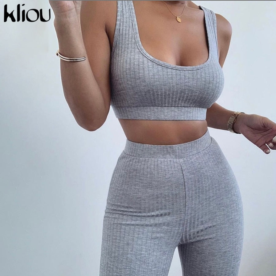 Kliou women fitness tracksuit 2 pieces set - Chicilook