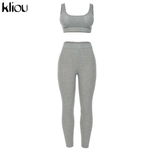 Kliou women fitness tracksuit 2 pieces set - Chicilook