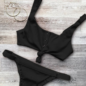 Bowknot Bikini Set with Button Swimwear - Chicilook