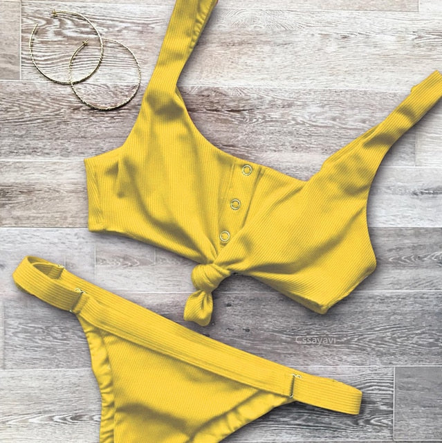 Bowknot Bikini Set with Button Swimwear - Chicilook