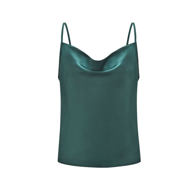 Women Silk Satin Camisole Plain Strappy Vest Tops Sleeveless - Chicilook