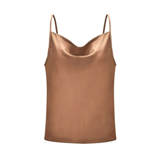 Women Silk Satin Camisole Plain Strappy Vest Tops Sleeveless - Chicilook