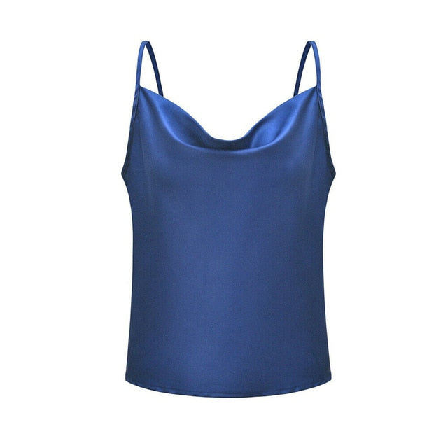 Women Silk Satin Camisole Plain Strappy Vest Tops Sleeveless - Chicilook