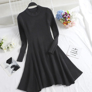 Long Sleeve Sweater Dress Women's Irregular Hem Casual Autumn Winter Dress O-neck - Chicilook