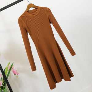 Long Sleeve Sweater Dress Women's Irregular Hem Casual Autumn Winter Dress O-neck - Chicilook