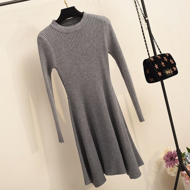 Long Sleeve Sweater Dress Women's Irregular Hem Casual Autumn Winter Dress O-neck - Chicilook