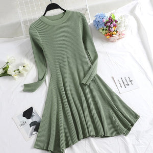 Long Sleeve Sweater Dress Women's Irregular Hem Casual Autumn Winter Dress O-neck - Chicilook