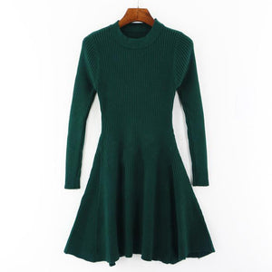 Long Sleeve Sweater Dress Women's Irregular Hem Casual Autumn Winter Dress O-neck - Chicilook