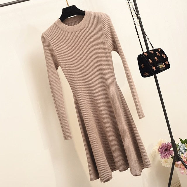 Long Sleeve Sweater Dress Women's Irregular Hem Casual Autumn Winter Dress O-neck - Chicilook