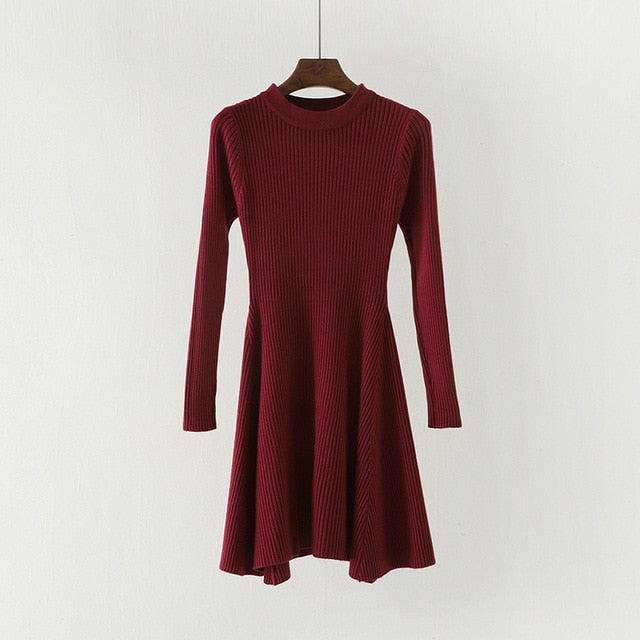 Long Sleeve Sweater Dress Women's Irregular Hem Casual Autumn Winter Dress O-neck - Chicilook