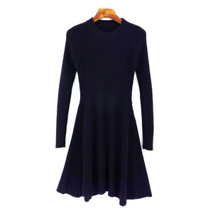 Long Sleeve Sweater Dress Women's Irregular Hem Casual Autumn Winter Dress O-neck - Chicilook