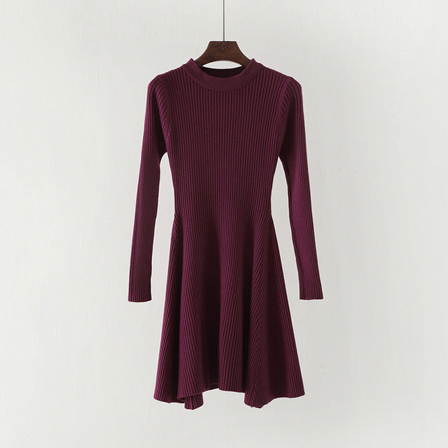 Long Sleeve Sweater Dress Women's Irregular Hem Casual Autumn Winter Dress O-neck - Chicilook