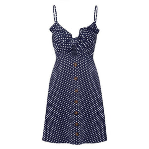 New Sexy Ladies Short Drees Dot Print Slings Fashion Cotton Dress - Chicilook