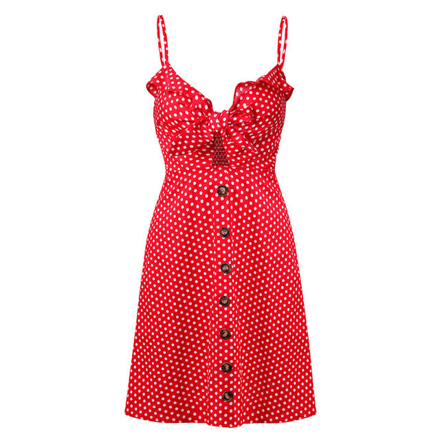 New Sexy Ladies Short Drees Dot Print Slings Fashion Cotton Dress - Chicilook